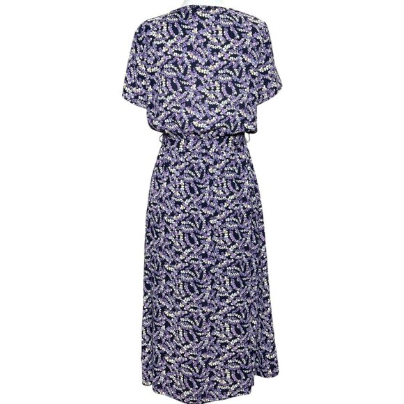 Floral Print High-Low Wrap Dress With Elastic Waist Short Sleeves Tie By Rokoko - Picture 3 of 11